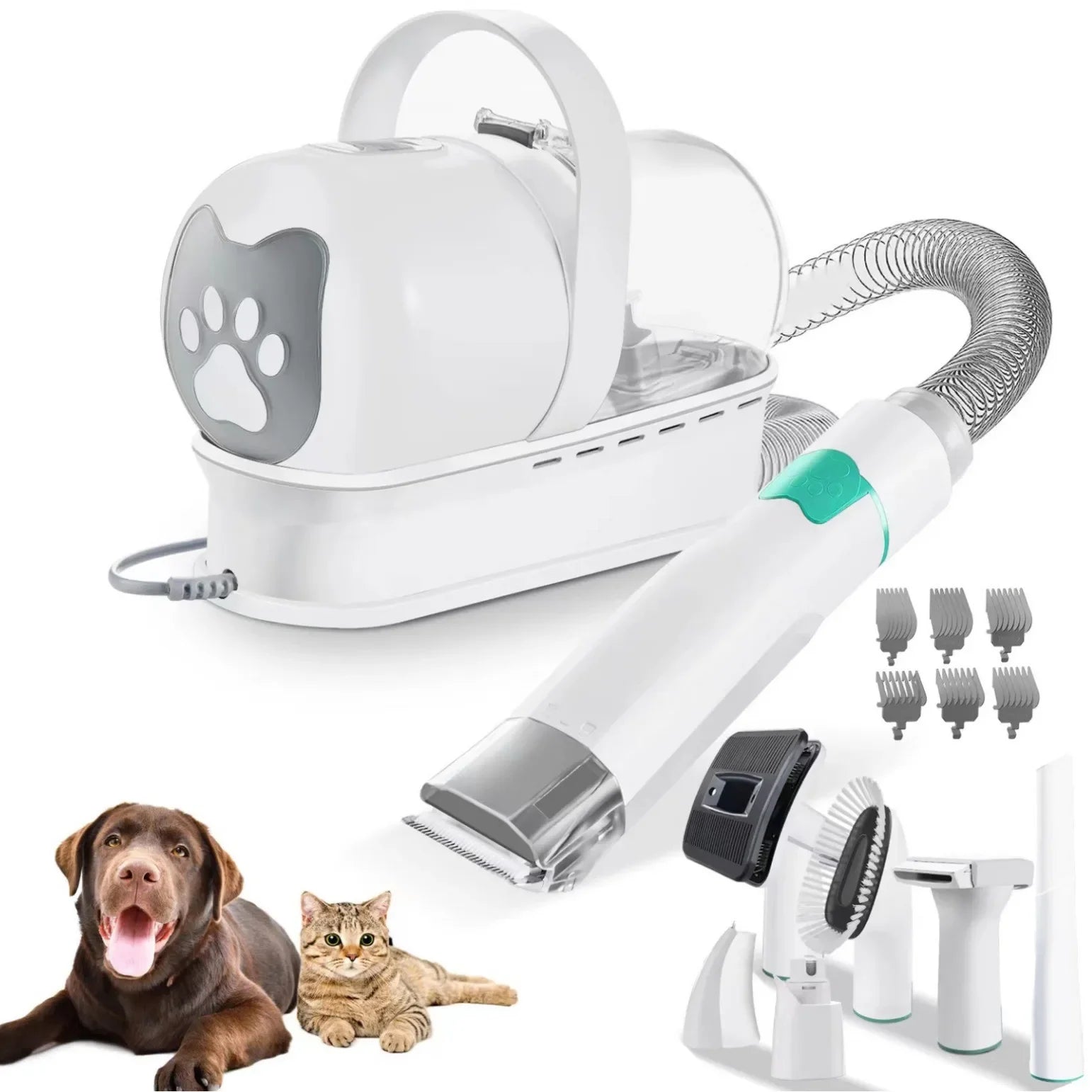 Kit d'aspirateur 7 en 1 pour le toilettage des animaux, tondeuse pour chiens, épilateur pour animaux avec grande puissance d'aspiration et faible niveau sonore, kits pour poils d'animaux