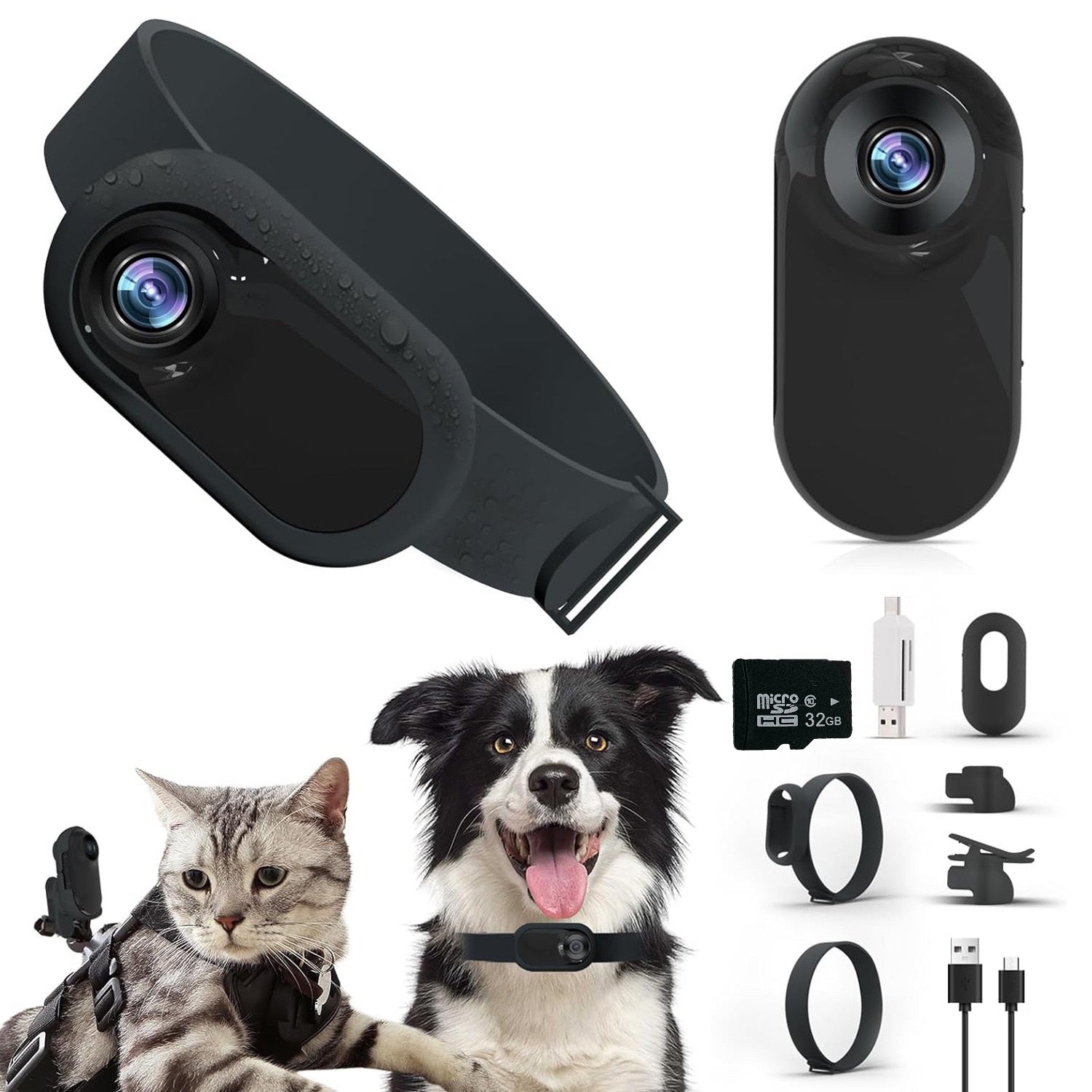 Caméra portable hyper légère à clip magnétique pour col Caméra sportive HD Caméra d'extérieur pour animaux Caméra portabl