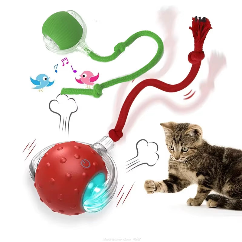 Cat Interactive Ball Toys Automatic Rolling Ball Faux Tail Rechargeable Smart Pet Electric Toy Dog Cat Training Imitate Mouse