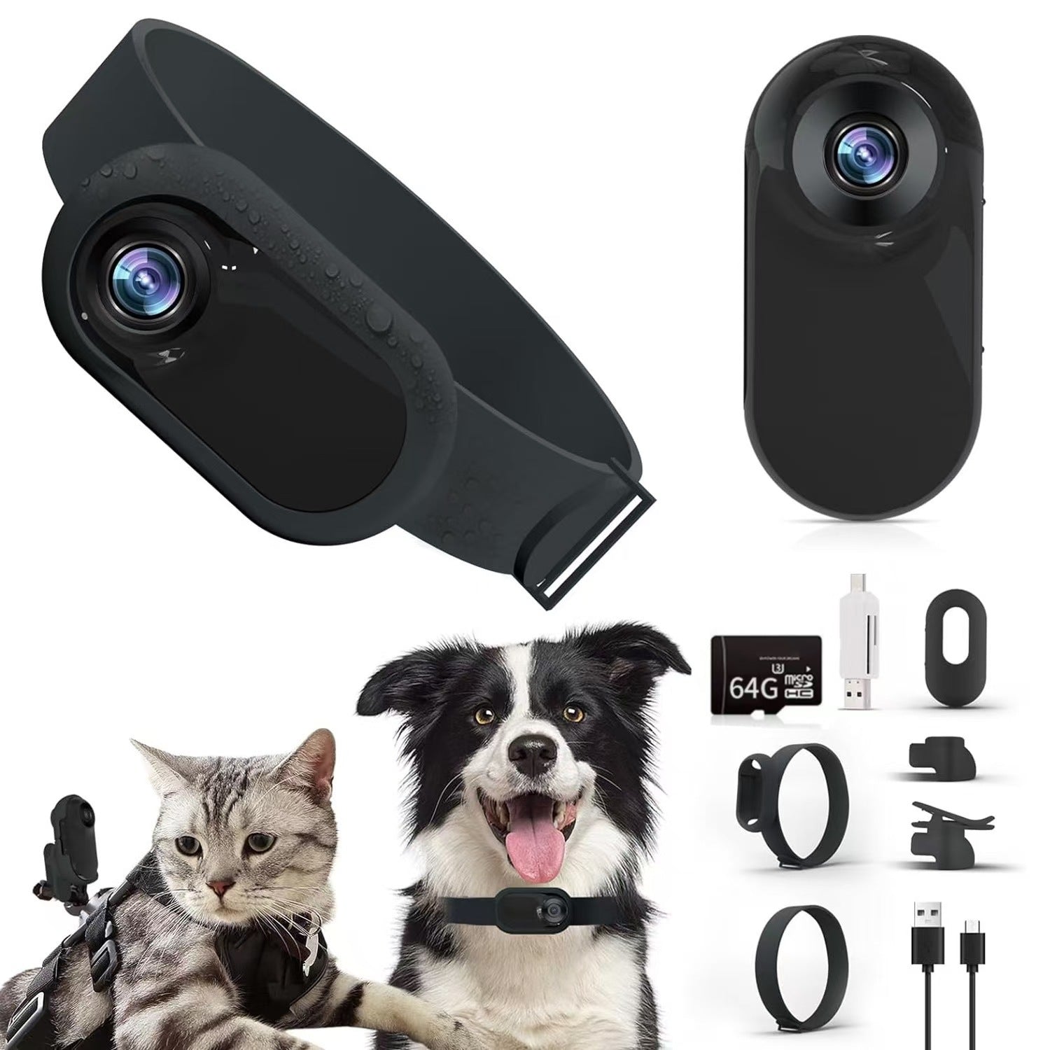 Caméra portable hyper légère à clip magnétique pour col Caméra sportive HD Caméra d'extérieur pour animaux Caméra portabl
