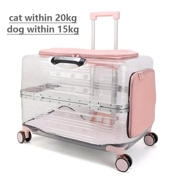 Valise à roulettes pour animaux de compagnie, capsule transparente, rose, verte, chiots, chiens, sac de transport pour chats, 5-20 kg.