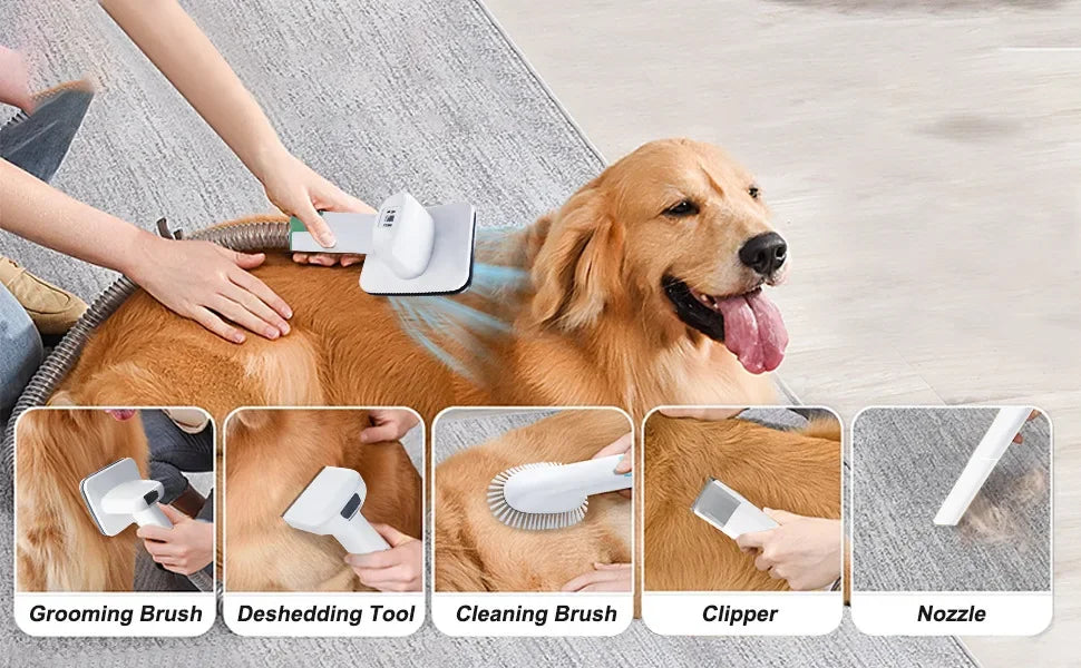 Kit d'aspirateur 7 en 1 pour le toilettage des animaux, tondeuse pour chiens, épilateur pour animaux avec grande puissance d'aspiration et faible niveau sonore, kits pour poils d'animaux