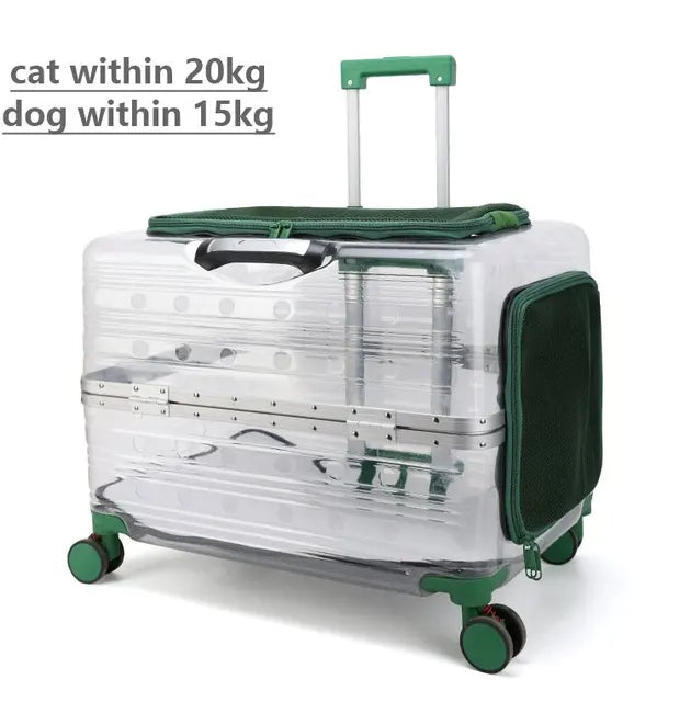 Valise à roulettes pour animaux de compagnie, capsule transparente, rose, verte, chiots, chiens, sac de transport pour chats, 5-20 kg.