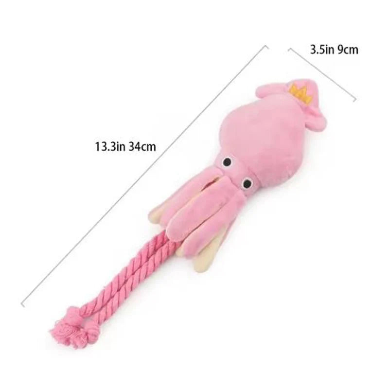 Jouets pour chiens ; jouets pour chats ; pieuvre en corde de coton émettant des sons ; jouets à mâcher résistants pour nettoyer les dents ; jouets interactifs pour animaux de compagnie.