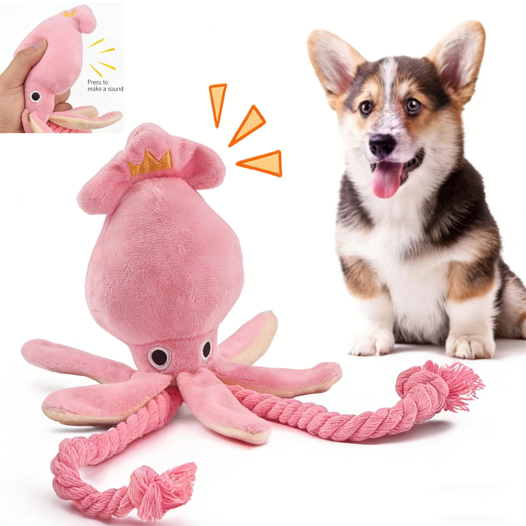 Jouets pour chiens ; jouets pour chats ; pieuvre en corde de coton émettant des sons ; jouets à mâcher résistants pour nettoyer les dents ; jouets interactifs pour animaux de compagnie.