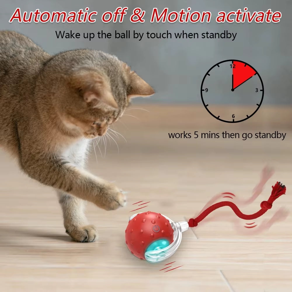 Cat Interactive Ball Toys Automatic Rolling Ball Faux Tail Rechargeable Smart Pet Electric Toy Dog Cat Training Imitate Mouse